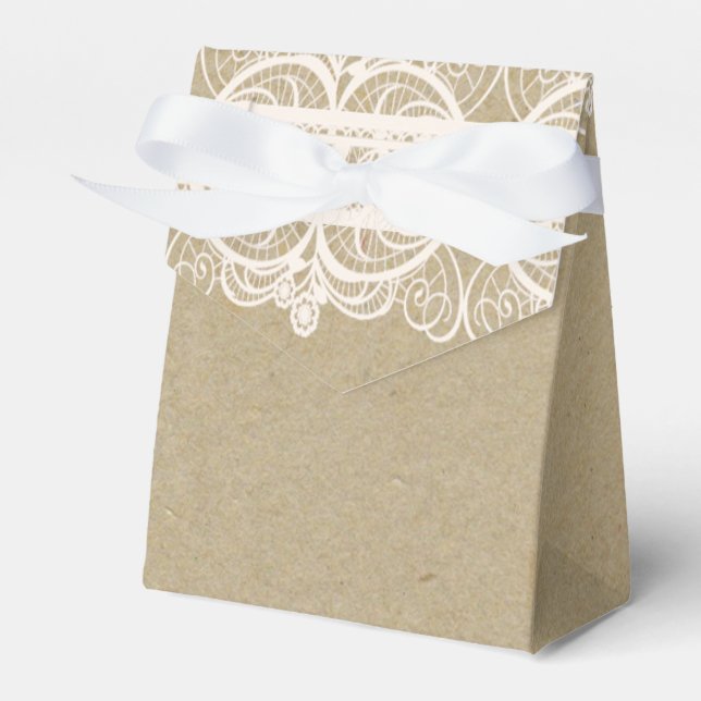 Brown Paper & White Lace Natural Rustic Wedding Geschenkschachtel (Vorderseite)