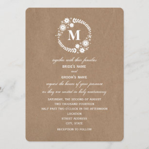 Brown-Papierinspirierte weiße Einladung