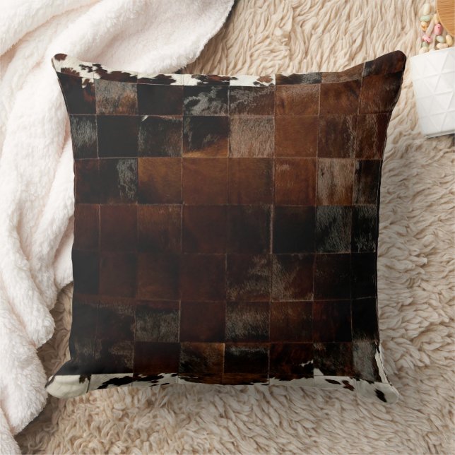 Brown Patchwork Cowhide Print Western Rustikale La Kissen (Decke)
