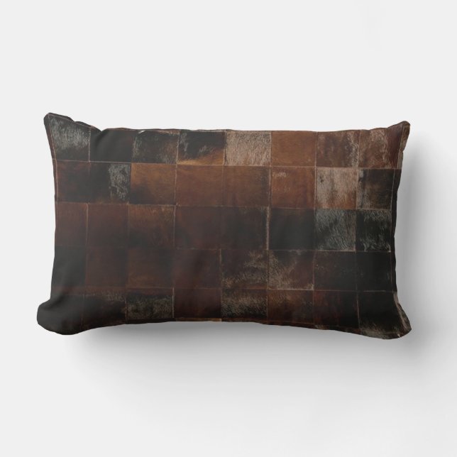Brown Patchwork Cowhide Print Western Rustikale La Kissen Für Draußen (Vorderseite)