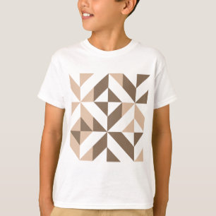 Brown Patchwork Geometric Deko Cube Pattern T-Shirt