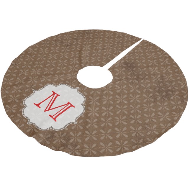 Brown Pattern Winter Monogram Initial Tree Skirt Polyester Weihnachtsbaumdecke (Schrägansicht)