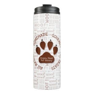 Brown Paw Print mit dem Firmennamen Wood Art Thermosbecher