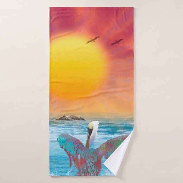 Brown Pelican ISLAND SUNSET Badehandtuch (Badehandtuch)