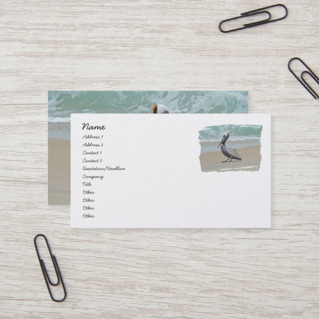 Brown Pelican on Beach Business Card Visitenkarte (Vorderseite/Rückseite Beispiel)