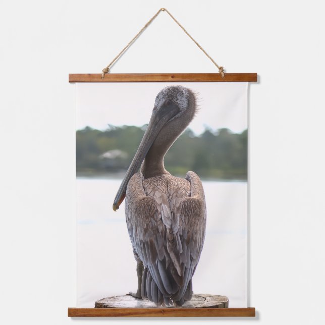 Brown Pelican Wildlife Nature Fotografy Wandteppich Mit Holzrahmen (Vorderseite)