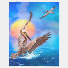Brown Pelicans SUN KISSED ISLAND #1 Fleece Blanket