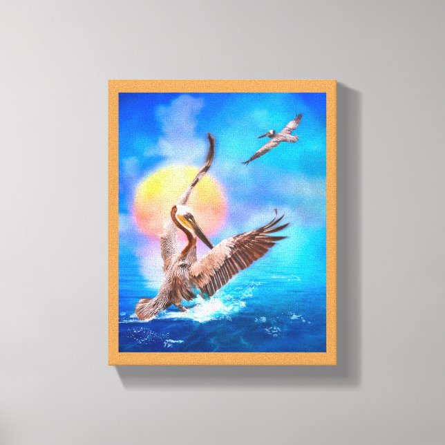 Brown Pelicans SUN KISSED ISLAND Leinwanddruck (Vorderseite)