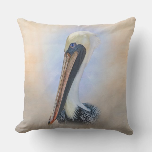 Brown-Pelikan Kissen Für Draußen (Vorderseite)