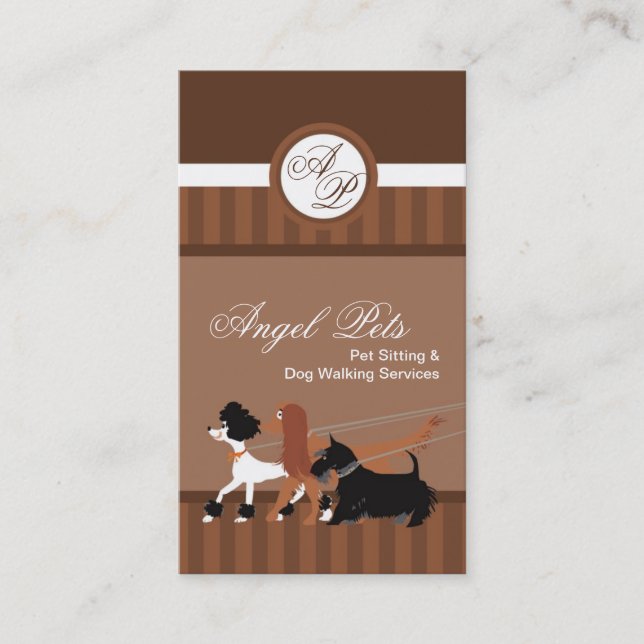 Brown Pet Sitting Dog Walking Walker Business Card Visitenkarte (Vorderseite)