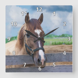Brown-Pferd mit dem Halter Quadratische Wanduhr