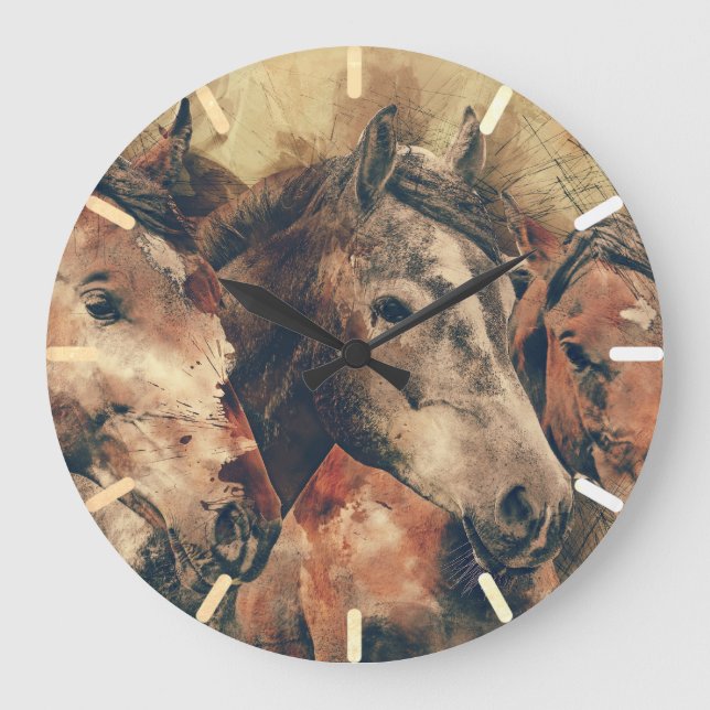 Brown Pferde Große Wanduhr (Vorderseite)