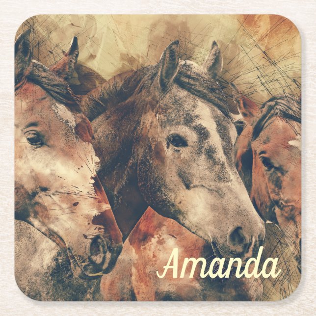 Brown Pferde Rechteckiger Pappuntersetzer (Vorderseite)