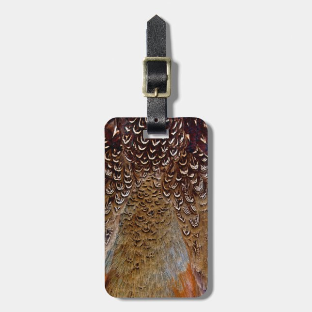 Brown Pheasant Feather Design Gepäckanhänger (Vorderseite vertikal)