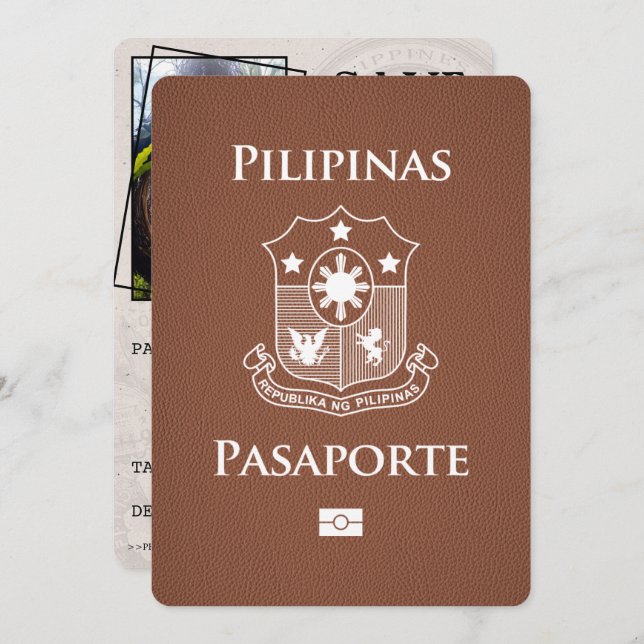 Brown Philippines Passport Save the Date (Vorne/Hinten)