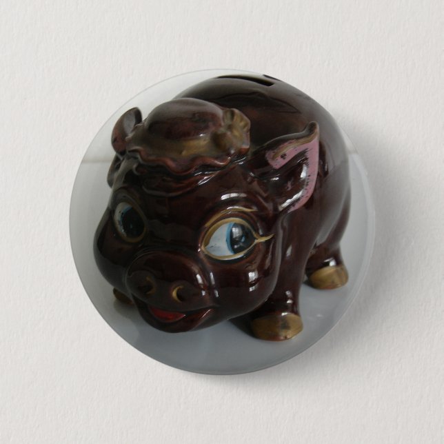 Brown Pig Piggy Bank Button (Vorderseite)