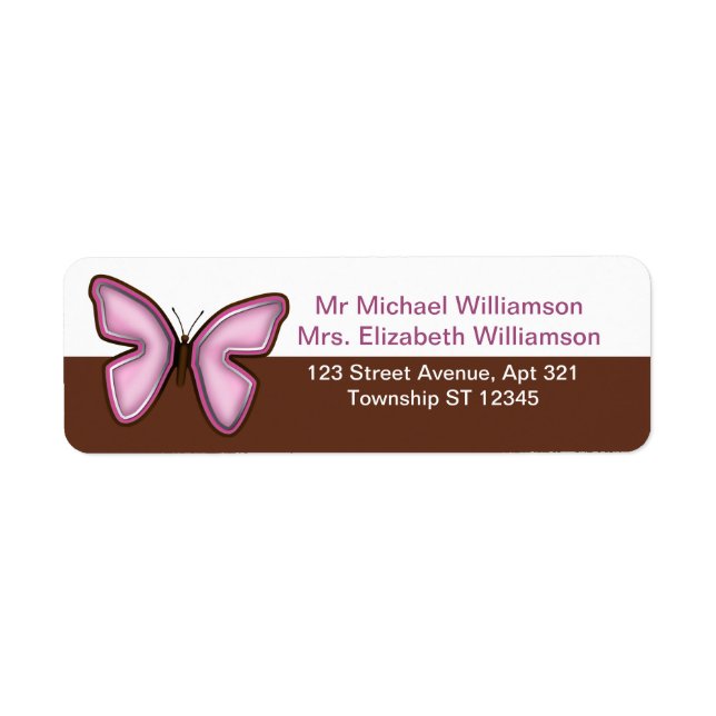 Brown & Pink Butterfly Address Labels (Vorne)