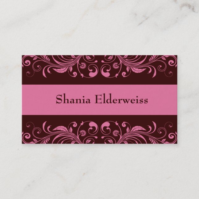Brown & Pink Damask Visitenkarte (Vorderseite)