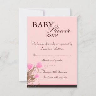 Brown & Pink Floral Design Babydusche RSVP Karte