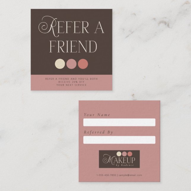 Brown Pink Makeup Artist Referral Card (Vorne/Hinten)