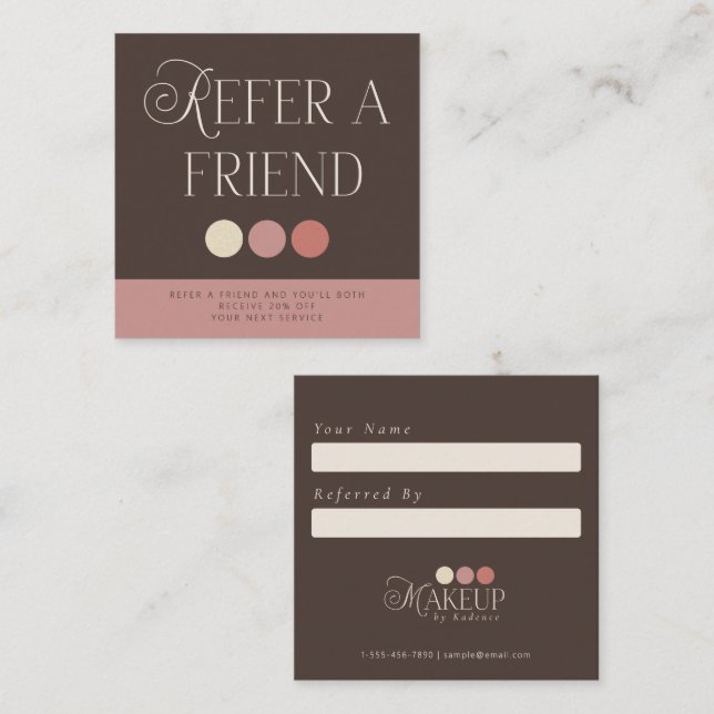 Brown Pink Makeup Artist Referral Card (Vorne/Hinten)