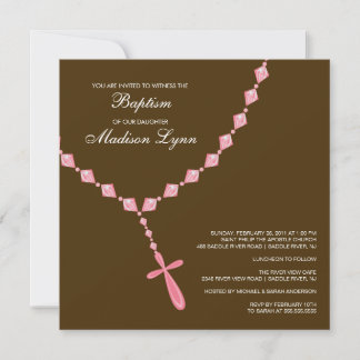 Brown & Pink Rosary Baby Girl Taufe Einladung