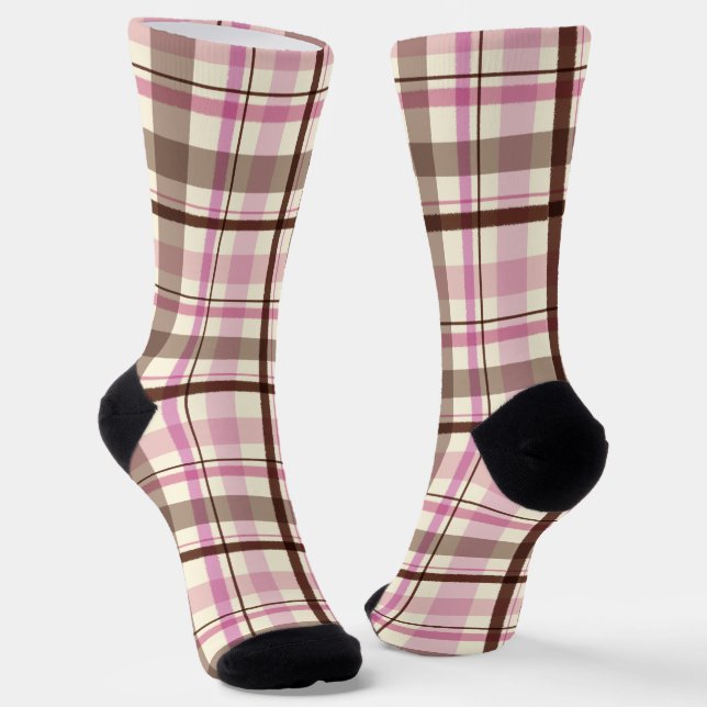 Brown & Pink Tartan Niedlich Kariert Socken (Gewinkelt)