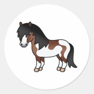Brown Pinto Shetland Pony Cartoon Illustration Runder Aufkleber