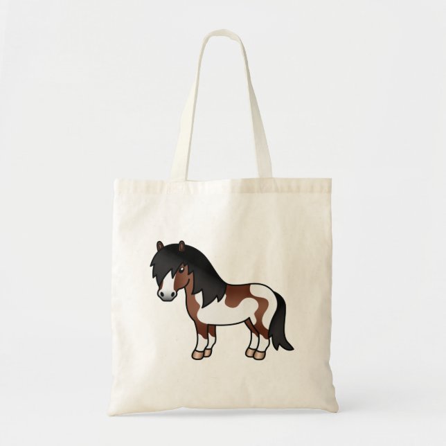 Brown Pinto Shetland Pony Cartoon Illustration Tragetasche (Vorne)