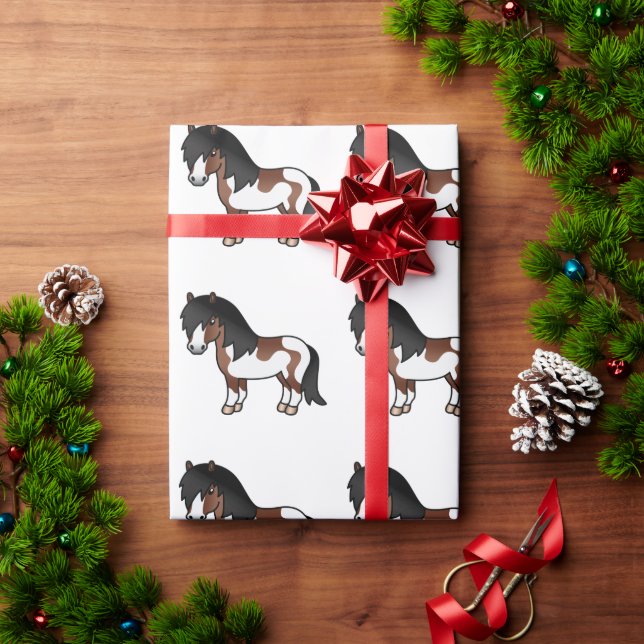 Brown Pinto Shetland Pony Cartoon Pony Pattern Geschenkpapier (Feiertagsgeschenk)