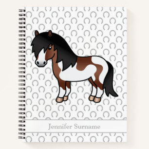 Brown Pinto Shetland Pony Cartoon Pony & Text Notizbuch