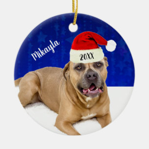 Brown Pit Bull mit Weihnachten der Weihnachtsmannm Keramik Ornament