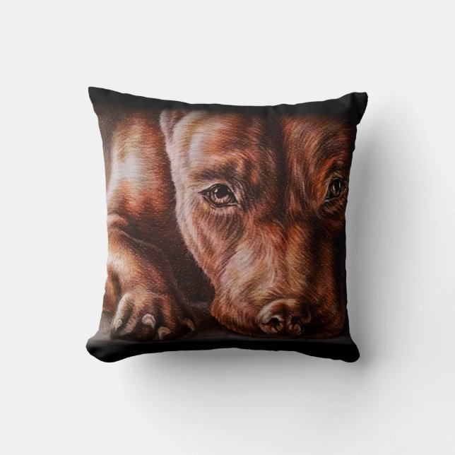 Brown pitbull Gesichtszeichnen des Kissen (Vorderseite)