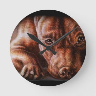 Brown pitbull Gesichtszeichnen des Runde Wanduhr