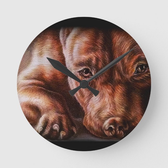 Brown pitbull Gesichtszeichnen des Runde Wanduhr (Vorderseite)