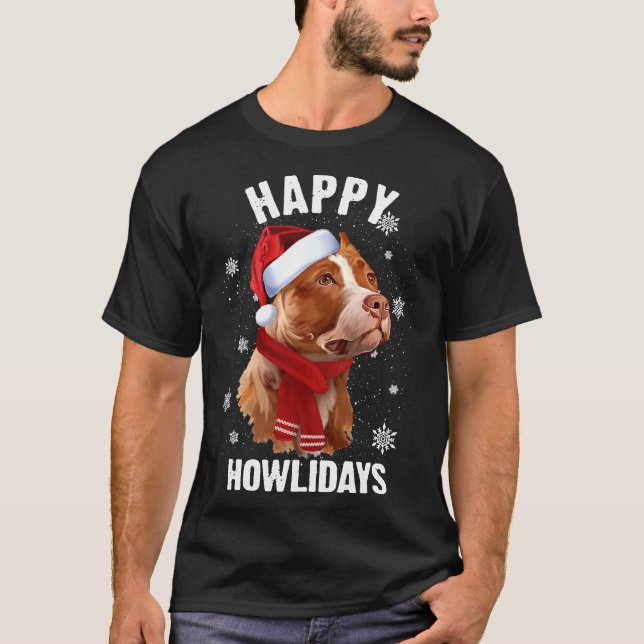 Brown Pitbull sucht Hunde Weihnachtszeit-Weihnacht T-Shirt (Vorderseite)