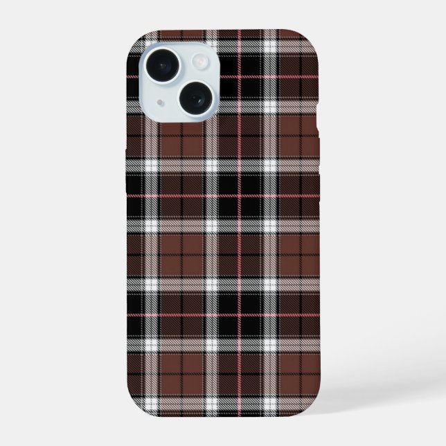 Brown Plaid iPhone 15 Hülle (Rückseite)