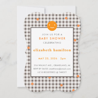 Brown Plaid & Orange Dots Baby Shower Invitation Einladung