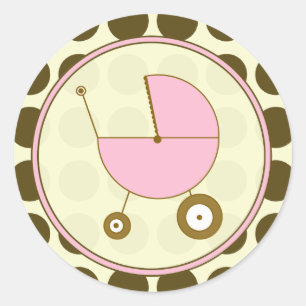 Brown Polka Dot and Pink Baby Carriage Sticker