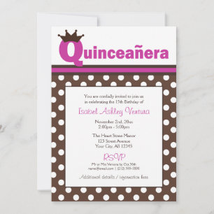 Brown Polka Dot & Fuchsia Quinceañera Einladungen