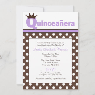 Brown Polka Dot & Lila Quinceañera Einladung