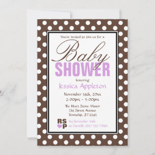 Brown Polka Dot Lila Zickzack Babydusche Einladung