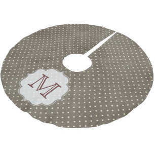 Brown Polka Dot Monogram, Initial Tree Skirt Polyester Weihnachtsbaumdecke