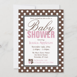 Brown Polka Dot Pink Zickzack Baby Dusche Einladung