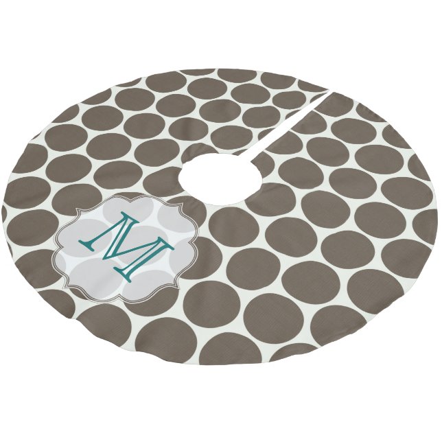 Brown Polka Dot Print Monogram, Initial Tree Skirt Polyester Weihnachtsbaumdecke (Schrägansicht)