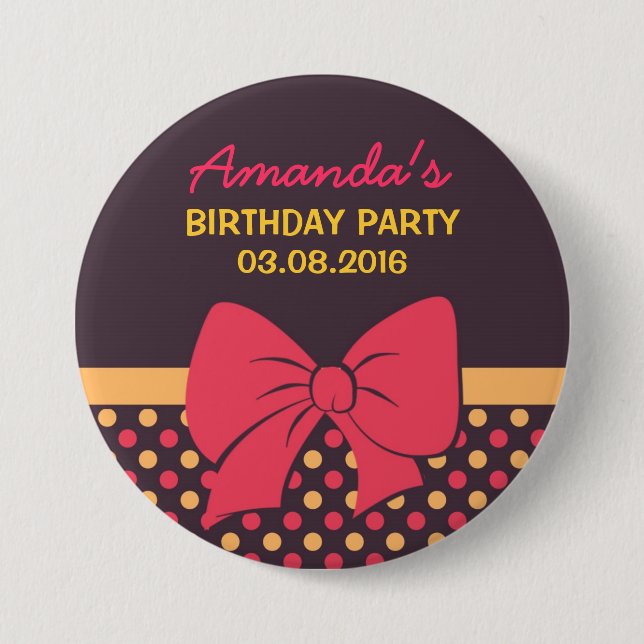 Brown Polka Dots Ribbons and Bows Birthday Button (Vorderseite)