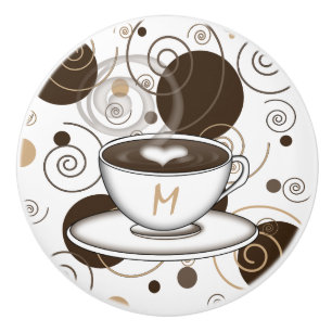 Brown-Polka-Punkt-und Wirbels-Kaffee-Muster Keramikknauf