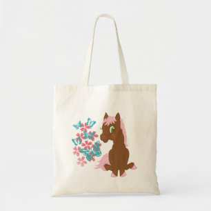 Brown-Pony mit Blumen-und Schmetterlings-Tasche Tragetasche