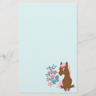 Brown-Pony mit den Blumen und Schmetterlingen Briefpapier