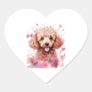 Brown Poodle Puppy, Baby Hund, Farbenstriche, Abwa Herz-Aufkleber